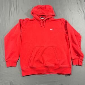 Nike Hoodie Mens Large Red Pullover Sweatshirt Swoosh Logo Kangaroo Pocket
